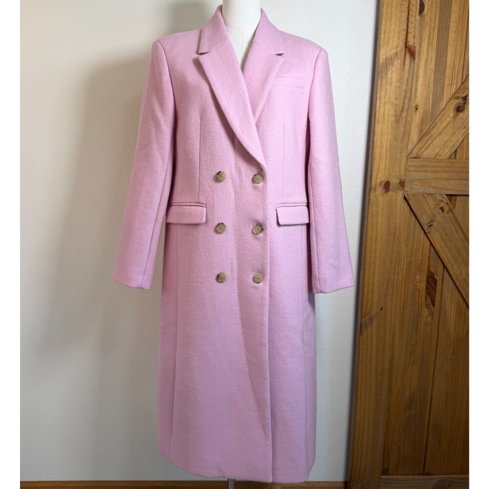 J.Crew Women's 12 Pink Italian Wool Melton Double Breasted Long Coat